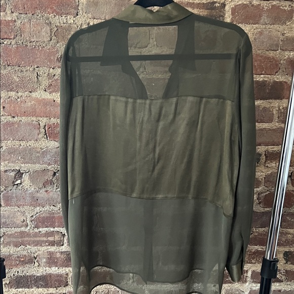 Zara Olive Green Sheer Button-Up Blouse - Picture 4 of 4
